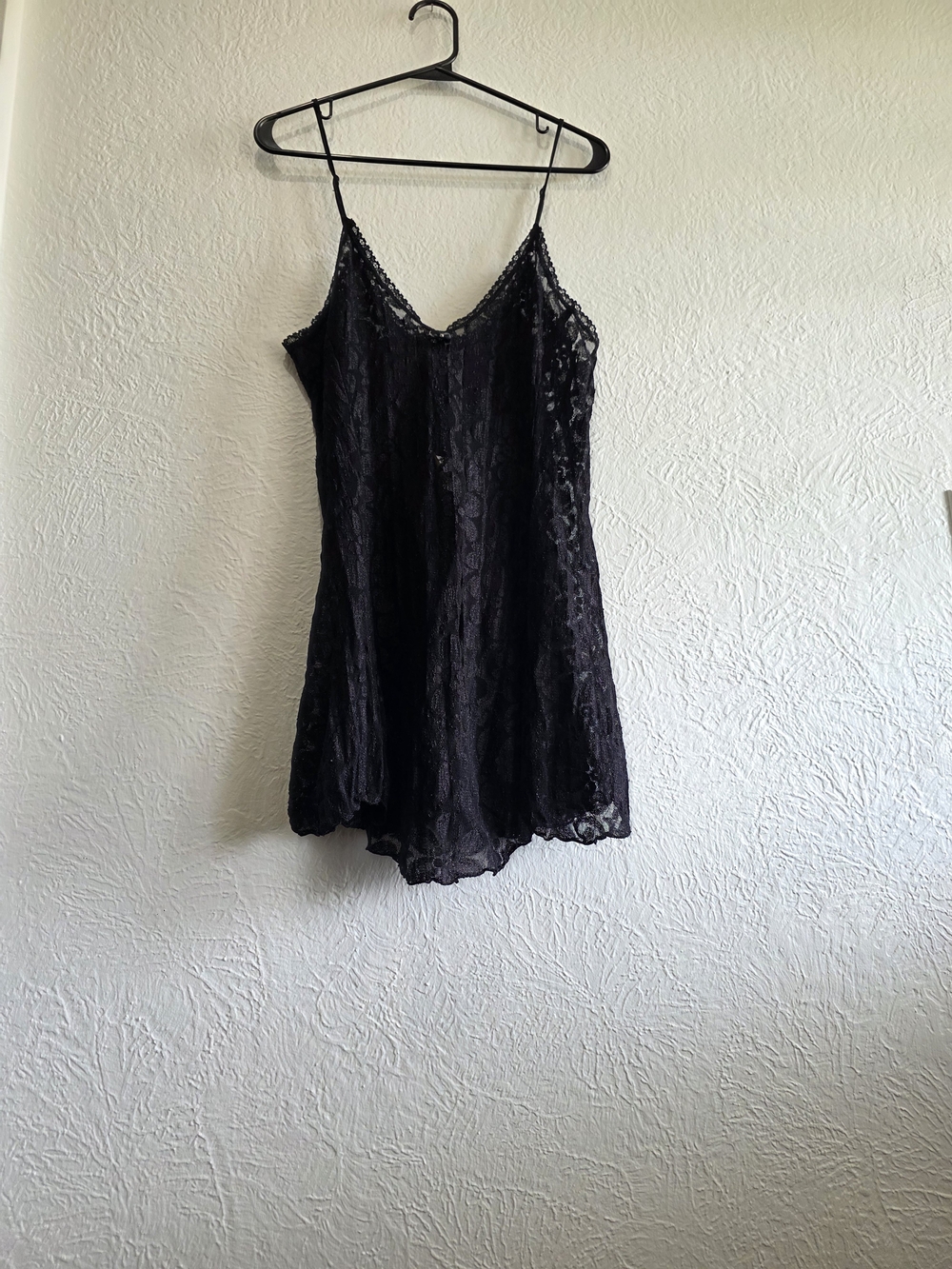 Vintage Intimate Attitudes Lace  Black Chemise with Adjustable Spaghetti Straps